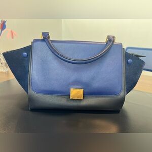 Celine two tone trapeze medium purse bag blue, navy and black